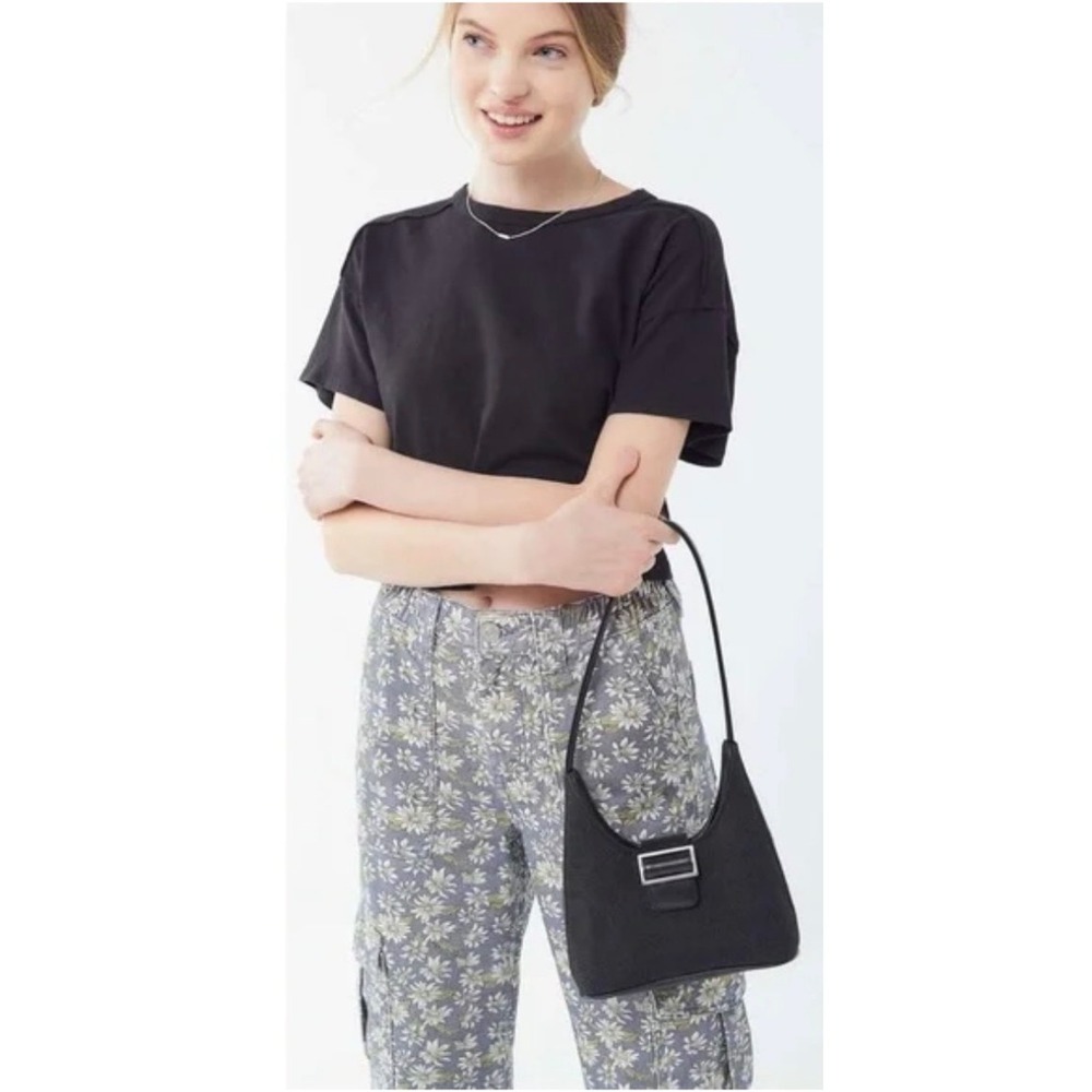 Urban Outfitters‎ Black Shoulder Baguette Small Handbag Silver Buckle